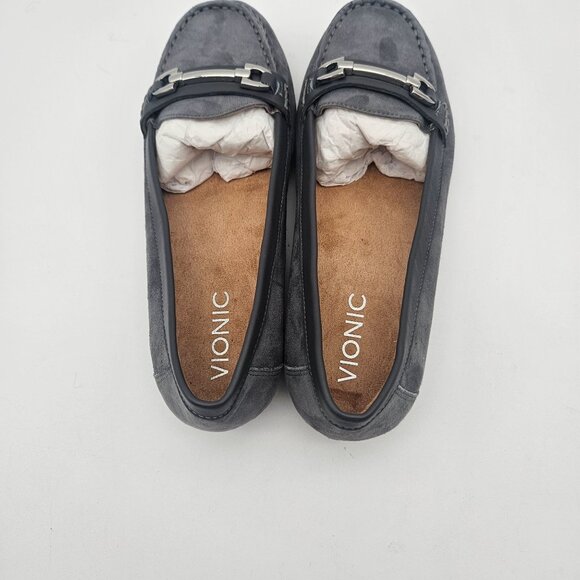 Vionic Kenya Gray Suede Loafer Shoes Silver Hardware Womens Sz 6.5 NEW - Picture 5 of 8